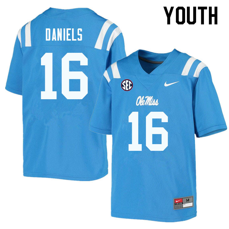 Youth #16 MJ Daniels Ole Miss Rebels College Football Jerseys Sale-Powder Blue